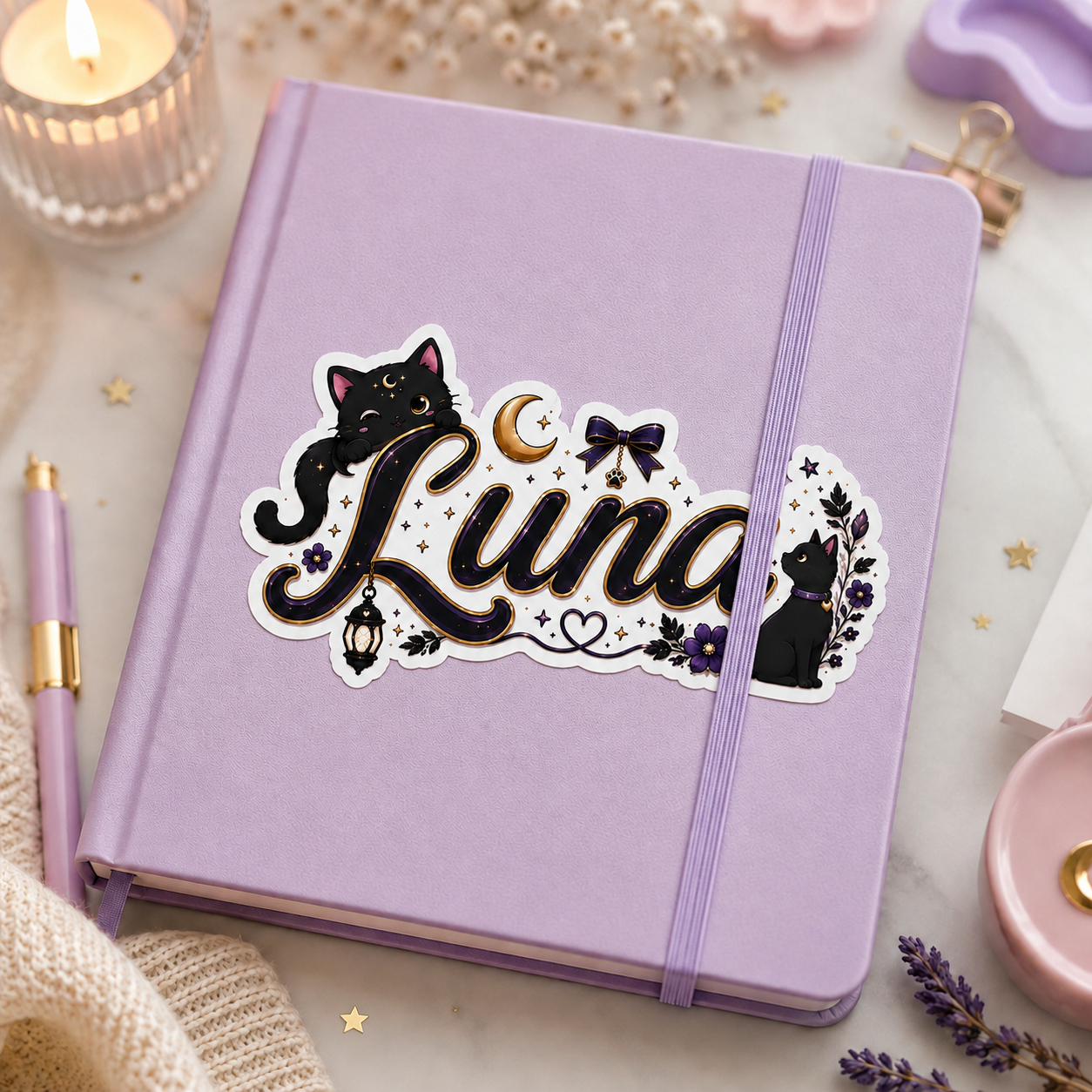 Sticker texte personnalisable Chat Noir Mystique 🖤🌙✨