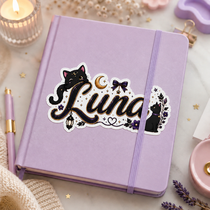 Sticker texte personnalisable Chat Noir Mystique 🖤🌙✨