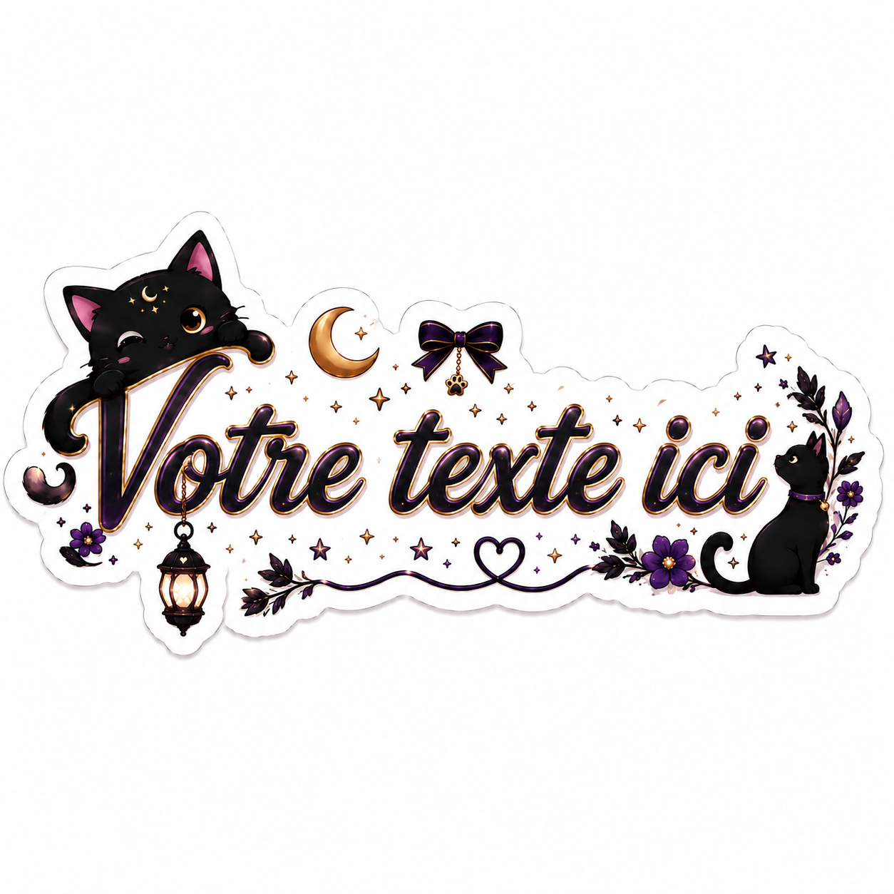 Sticker texte personnalisable Chat Noir Mystique 🖤🌙✨
