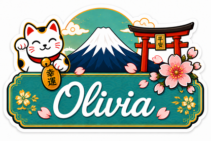 Sticker prénom personnalisé thème Japon vert