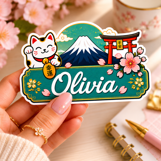 Sticker prénom personnalisé thème Japon vert