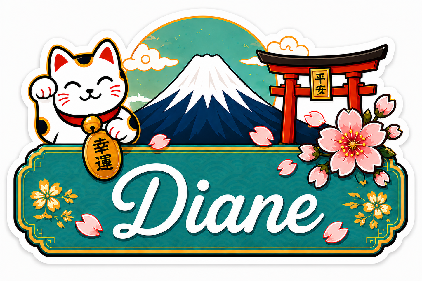 Sticker prénom personnalisé thème Japon vert