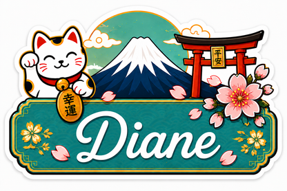 Sticker prénom personnalisé thème Japon vert