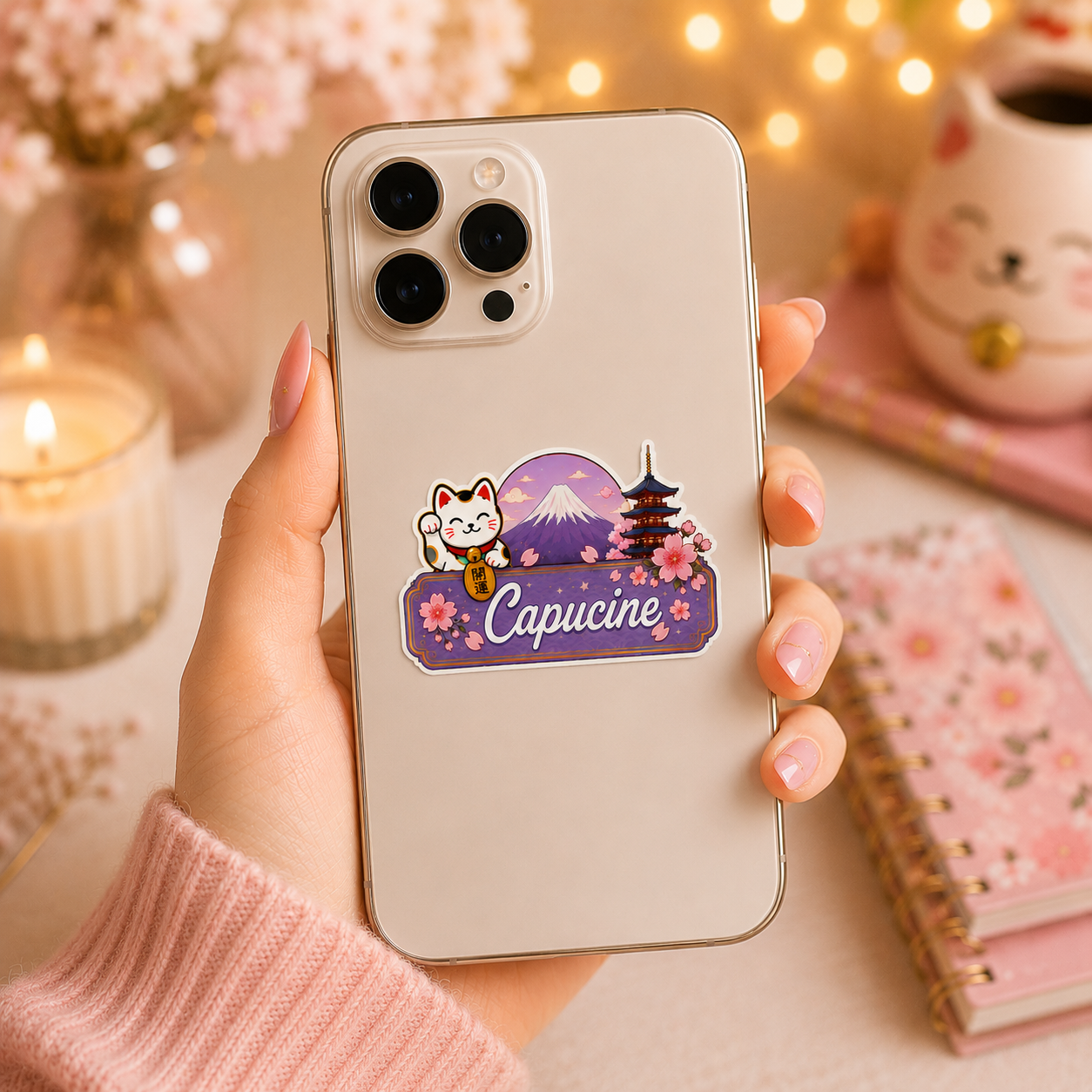 Sticker prénom personnalisé thème Japon violet