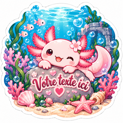 Sticker prénom personnalisable Axolotl Océan Kawaii 🦎🌊💕