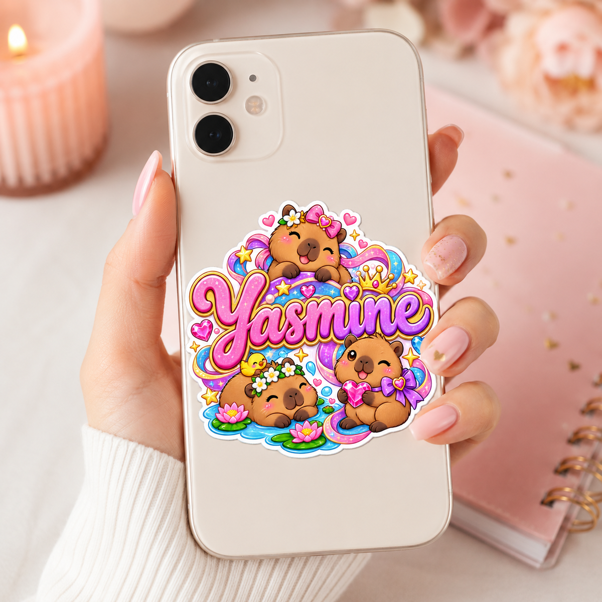 Sticker prénom personnalisable Capybara Trio Magique 💕✨