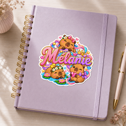 Sticker prénom personnalisable Capybara Trio Magique 💕✨