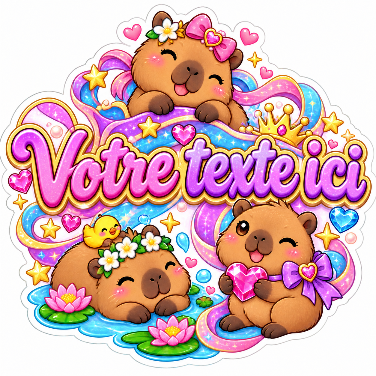 Sticker prénom personnalisable Capybara Trio Magique 💕✨