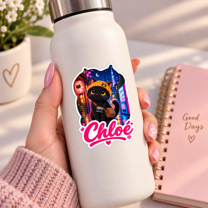 Sticker prénom personnalisable Chat Explorateur Tokyo 🐱📷✨ (PROMO -20%)