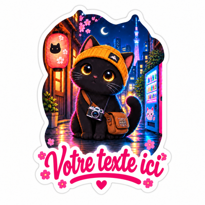 Sticker prénom personnalisable Chat Explorateur Tokyo 🐱📷✨ (PROMO -20%)