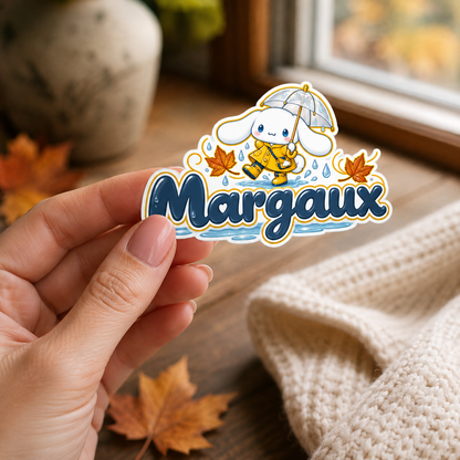Sticker prénom personnalisable Cinnamoroll Pluie Automne 🐰🍂✨