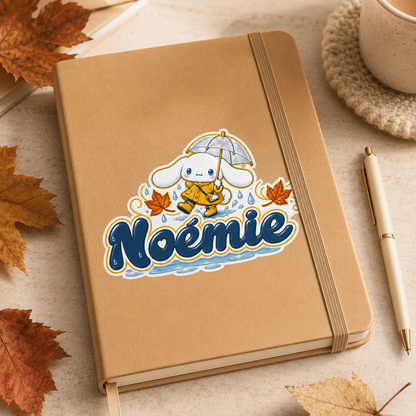 Sticker prénom personnalisable Cinnamoroll Pluie Automne 🐰🍂✨