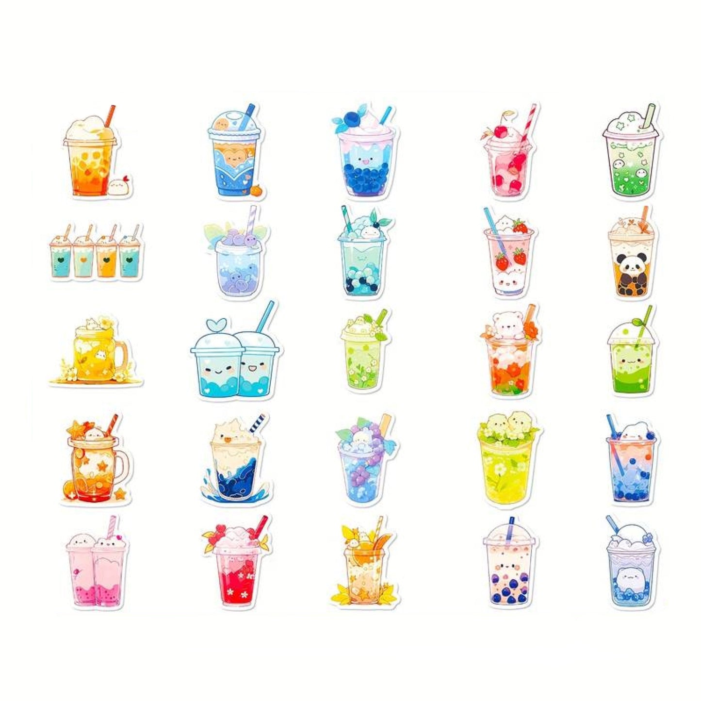 Lot de 20 stickers kawaii bubble tea