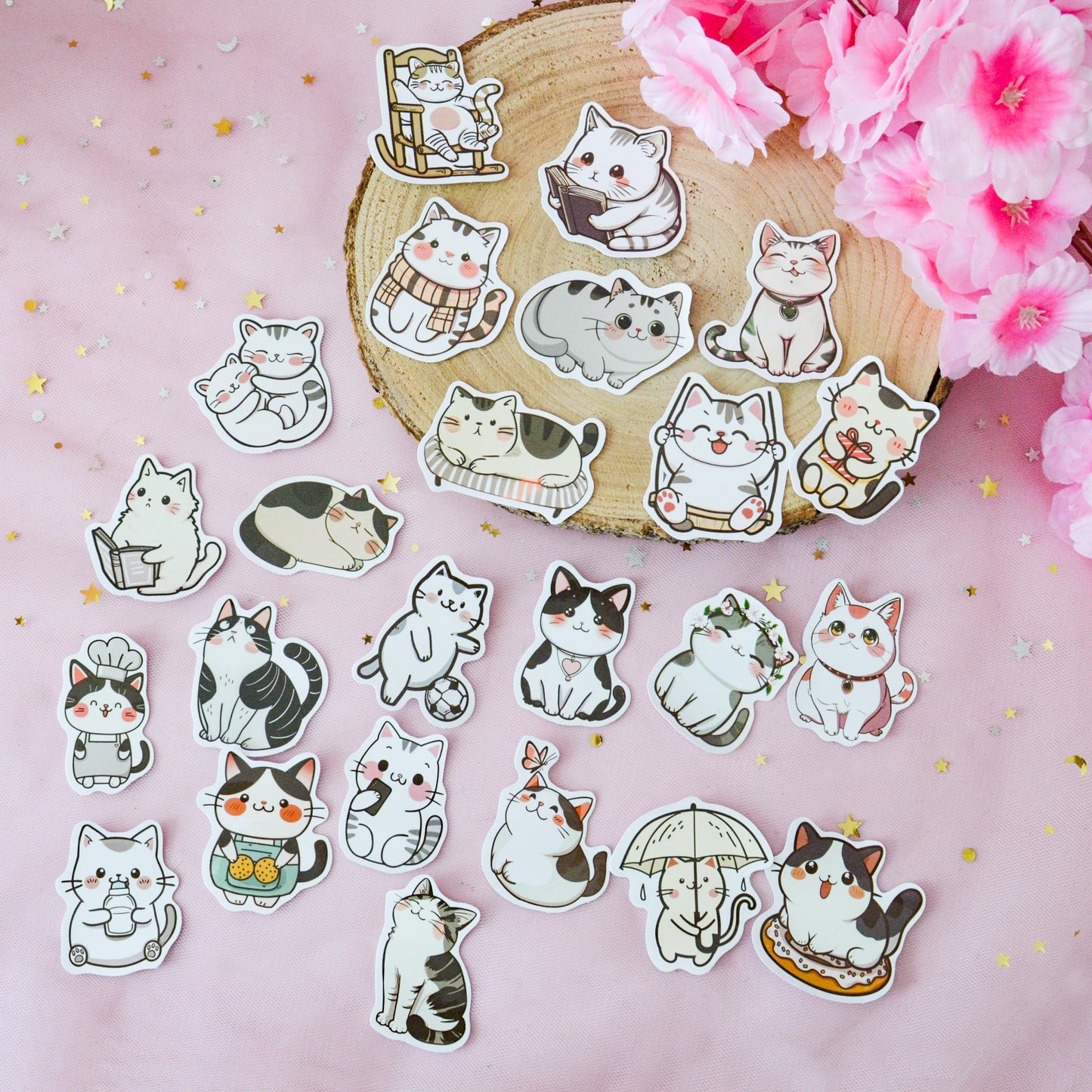 Lot de 20 stickers petits chats