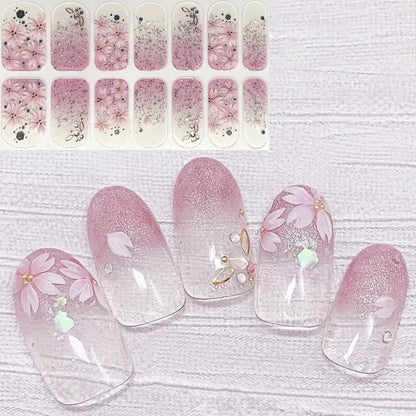 Stickers nail art fleurs de sakura et paillettes
