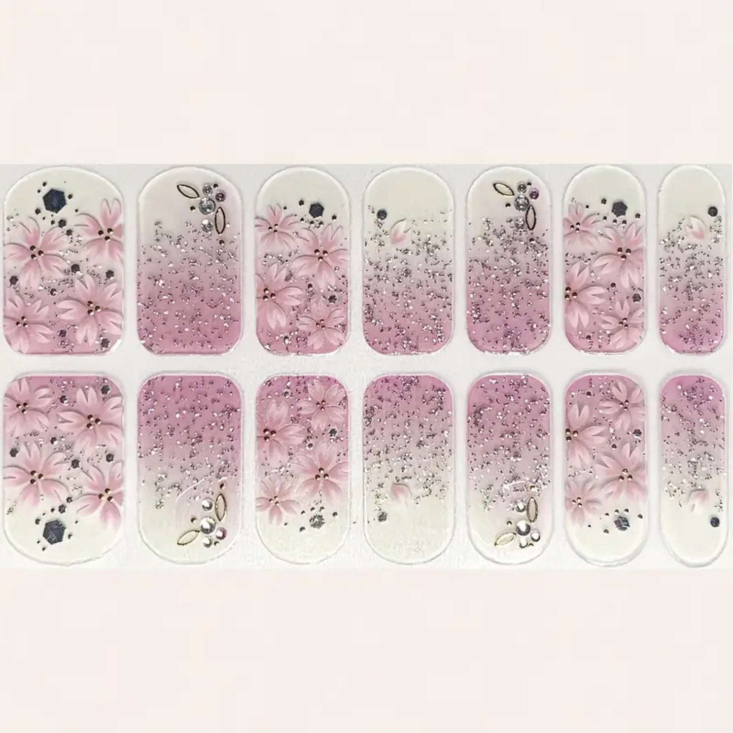 Stickers nail art fleurs de sakura et paillettes