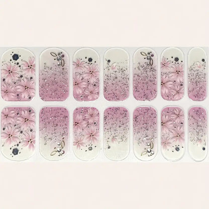 Stickers nail art fleurs de sakura et paillettes