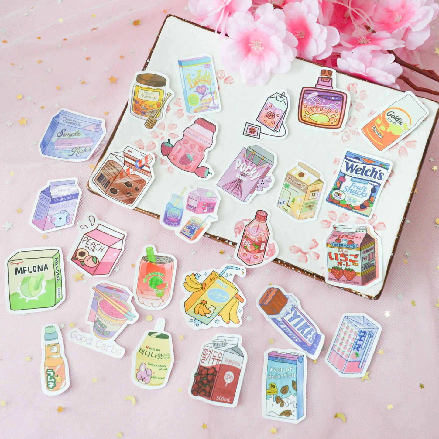 Lot de 20 stickers snacks et boissons