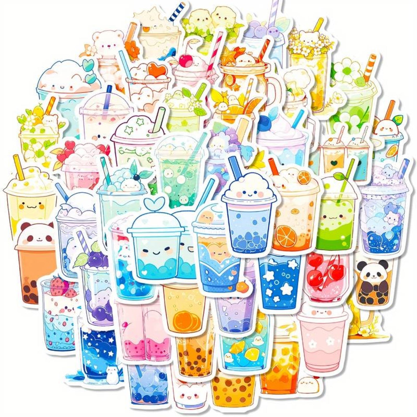 Lot de 20 stickers kawaii bubble tea