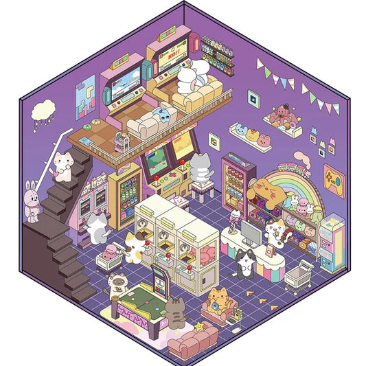 Des stickers créatifs ludiques et amusants pour créer ta salle d'arcade où les chats viennent s'amuser. Imagine et crée un espace coloré et mignon grâce aux différents autocollants à placer où bon te semble pour créer une salle à ton image. 