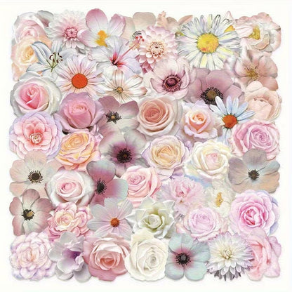 un lot de 20 stickers en forme de fleurs diverses et variées dans des teintes de couleurs roses pâles et blanc. Effet vintage, romantique et douceur florale. Idéal pour le scrapbooking.