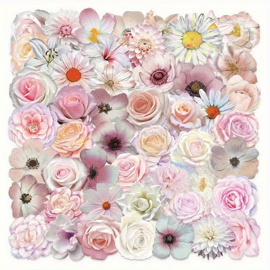 un lot de 20 stickers en forme de fleurs diverses et variées dans des teintes de couleurs roses pâles et blanc. Effet vintage, romantique et douceur florale. Idéal pour le scrapbooking.