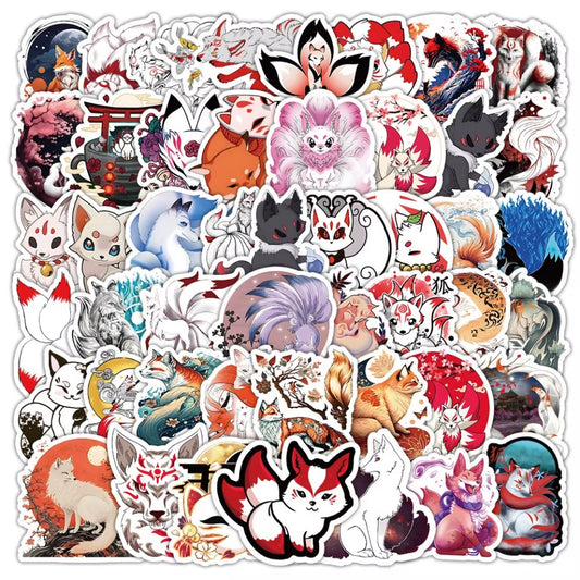 un lot de 20 stickers reprenant un design de kistune à une ou plusieurs queues. Ce renard mythique du folklore japonais ajoute une touche mystérieuse à tous vos projets.