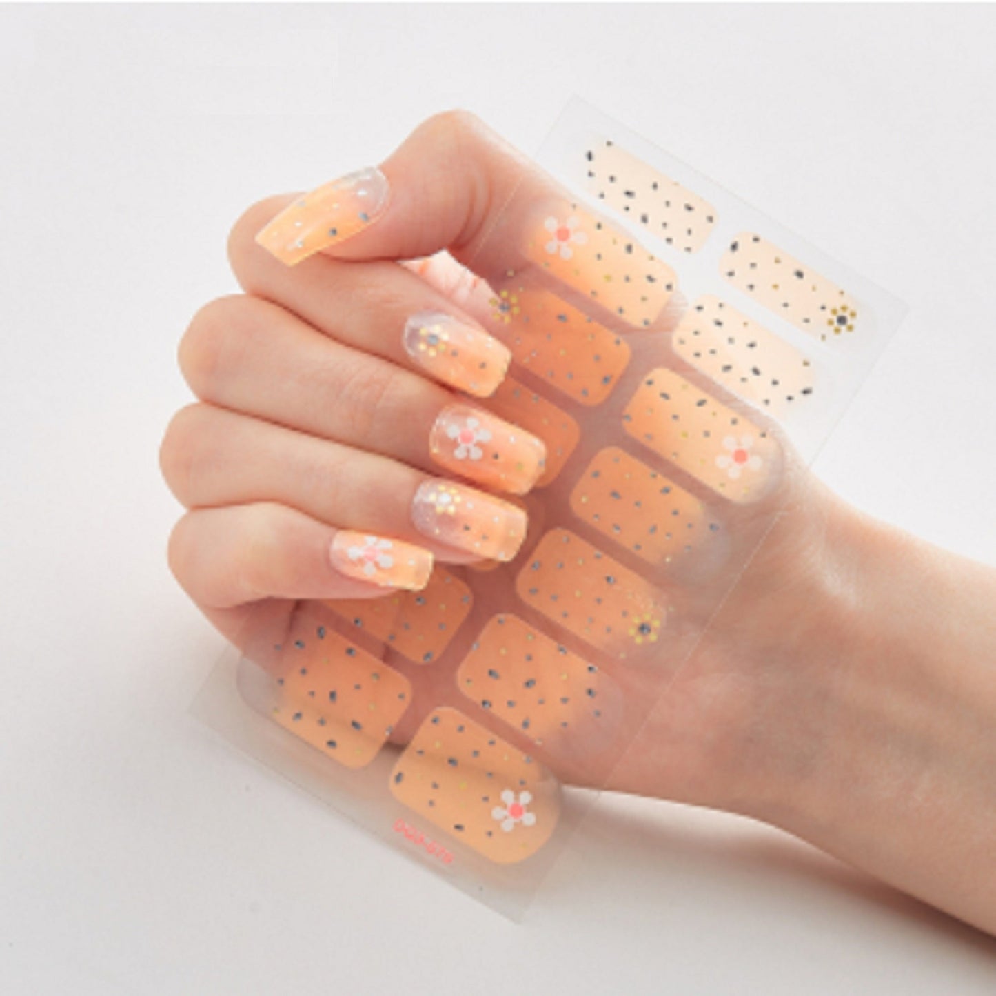 Stickers nail art orange et fleurs