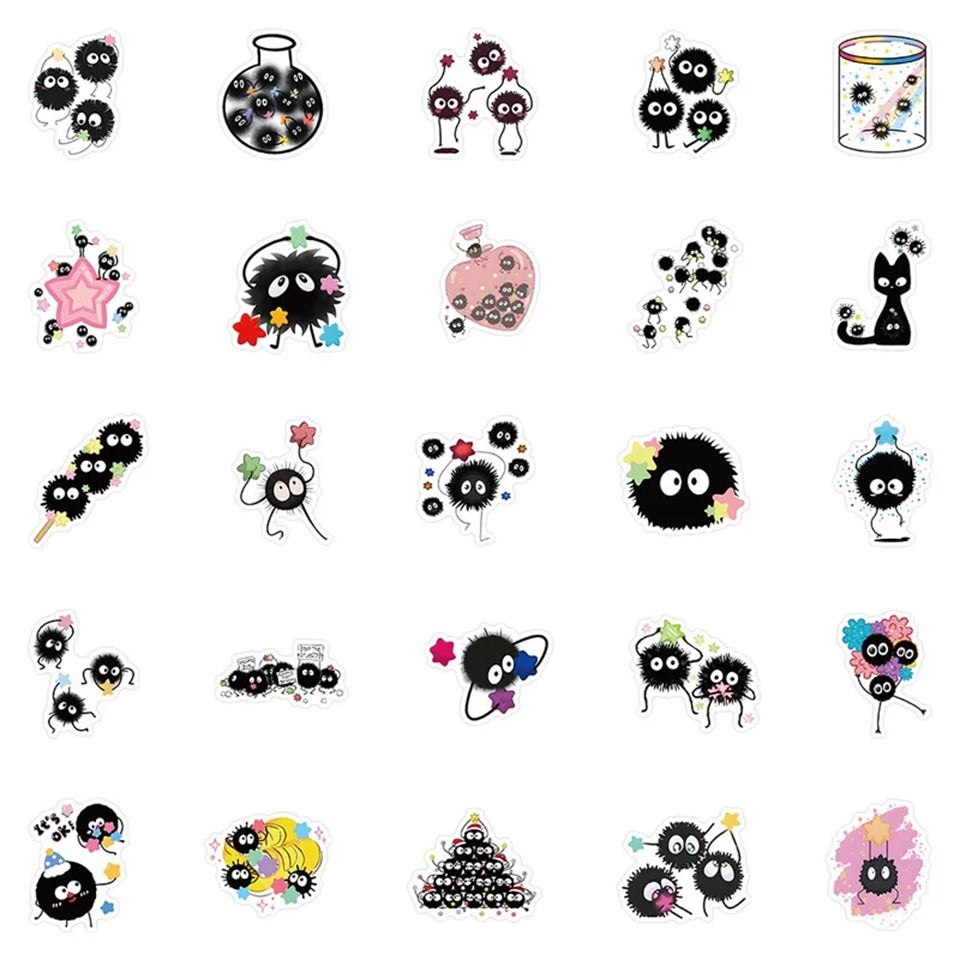 des stickers inspirés des petites noiraudes de Mon voisin Totoro et Le voyage de Chihiro du Studio Ghibli. Des noiraudes courageuses, joyeuses et adorablement mignonnes !