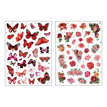 des planches de stickers représentant des papillons colorés et des fleurs. Style floral, printanier et poétique tout en douceur et en couleur. Parfaits pour le scrapbooking.