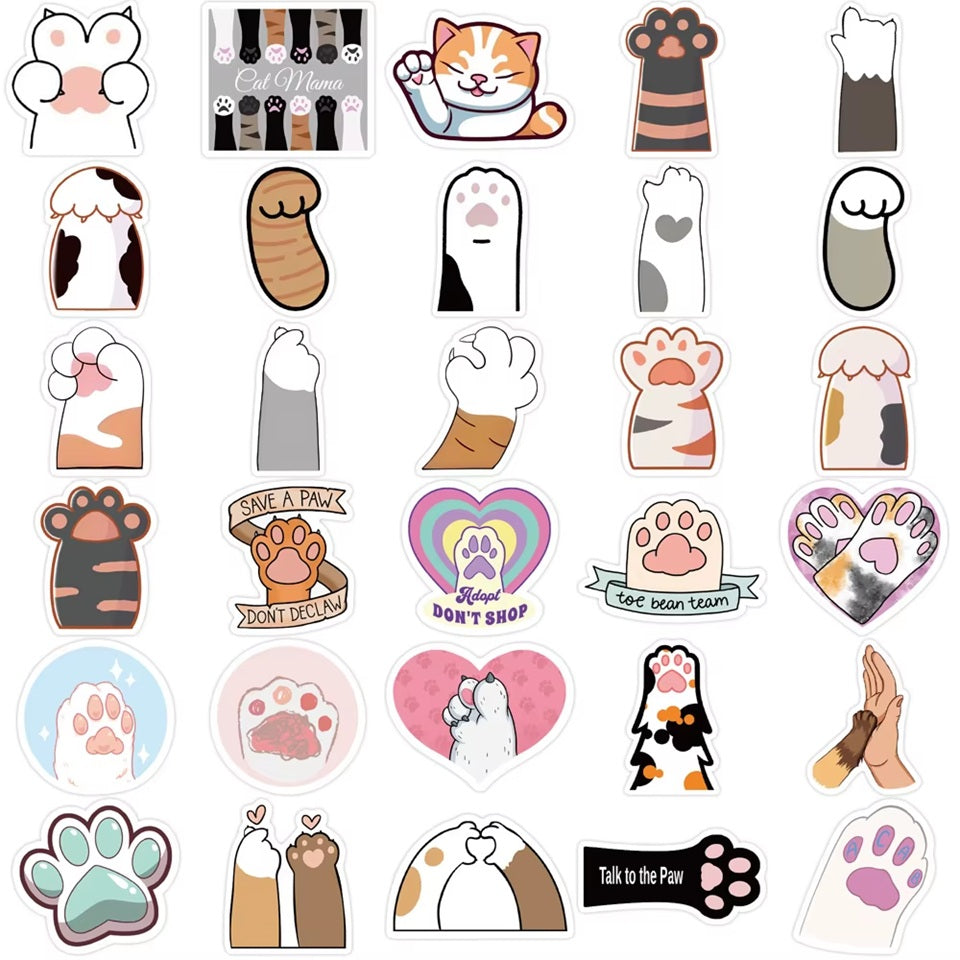 des stickers en forme de pattes de chat colorées et diverses. Idéal pour tous les projets créatifs.