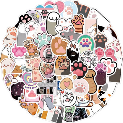 des stickers en forme de pattes de chat colorées et diverses. Idéal pour tous les projets créatifs.
