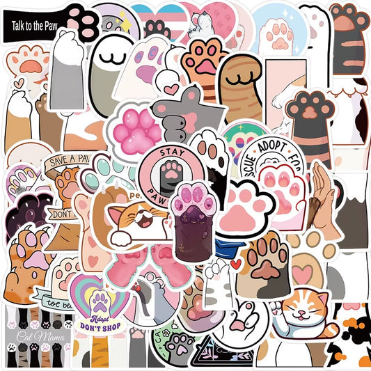 des stickers en forme de pattes de chat colorées et diverses. Idéal pour tous les projets créatifs.
