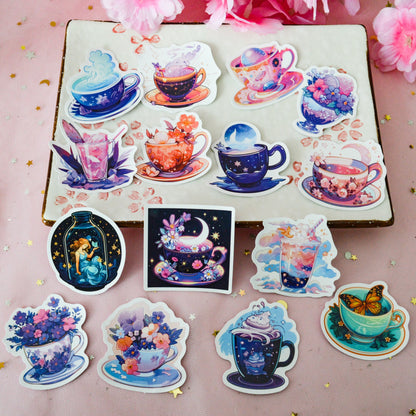 Lot de 20 stickers tasses florales célestes