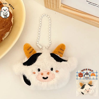 des porte-clés tout en peluche en forme d'animaux version chibi kawaii : shiba inu, ourson, vache, pingouin, lapin, chien et souris