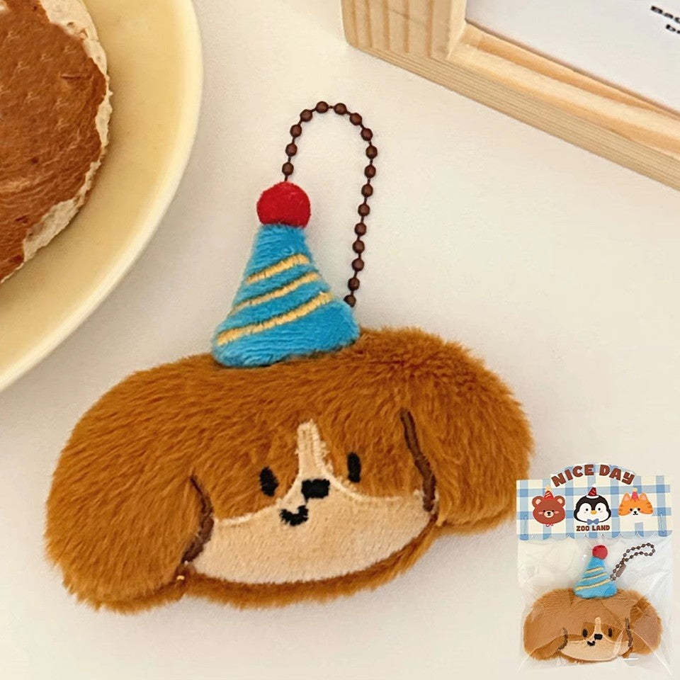 des porte-clés tout en peluche en forme d'animaux version chibi kawaii : shiba inu, ourson, vache, pingouin, lapin, chien et souris
