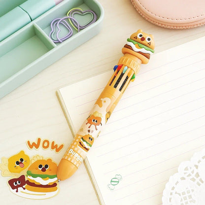 un stylo burger de 10 couleurs. Hyper rigolo et  fun à utiliser, il apporte bonne humeur et égaye la papeterie.