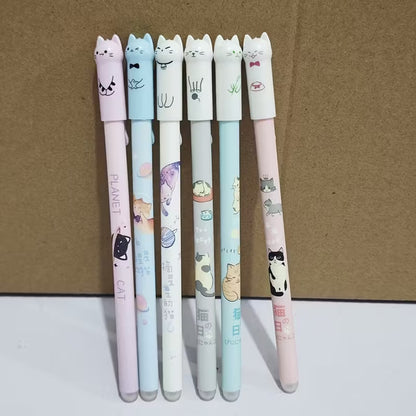 Stylo miaou effacable gris kawaii – illustré de petits chats colorés sur le corps du stylo