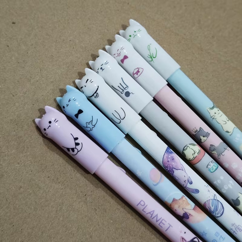 Stylo miaou effacable rose kawaii – design chat mignon parfait pour l'école