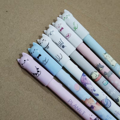 Stylo miaou effacable rose kawaii – design chat mignon parfait pour l'école