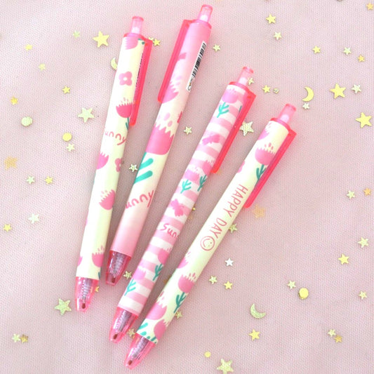 des stylos au motif de tulipes roses, style printanier, mignon