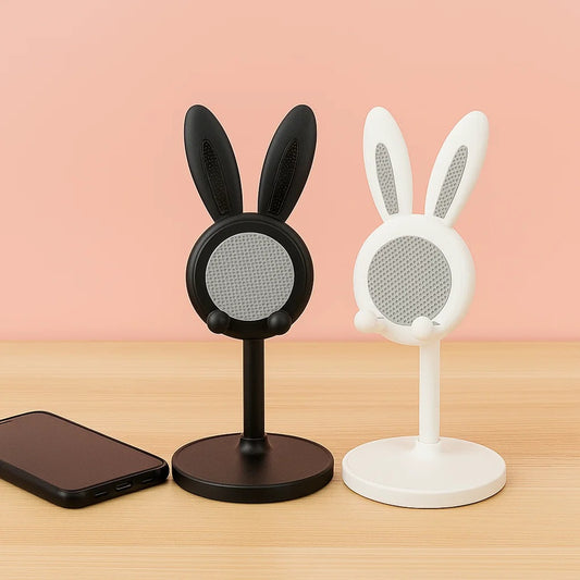 un support pour smartphone et tablette doté d'oreilles de lapin toutes choupi. Il est télescopique et s'adapte à tous les appareils. Idéal également élément de décoration