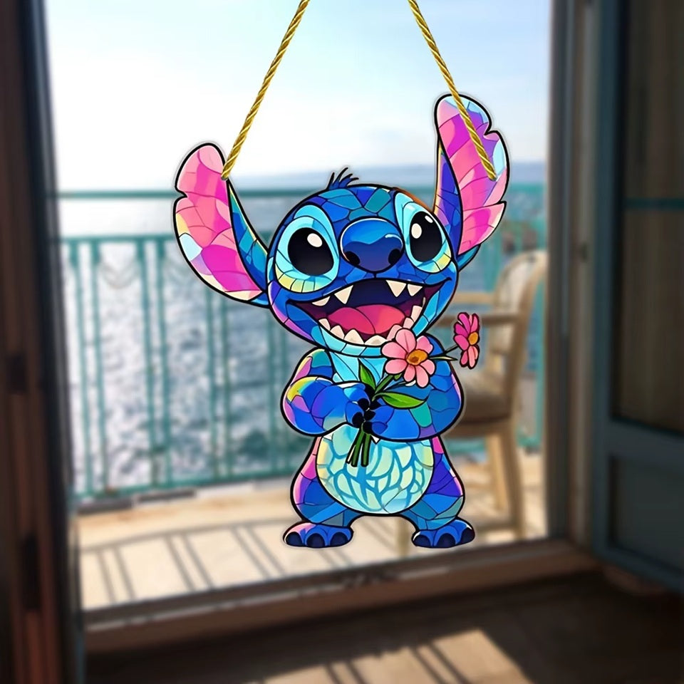 une décoration à suspendre en forme de stich tout coloré façon mosaïque