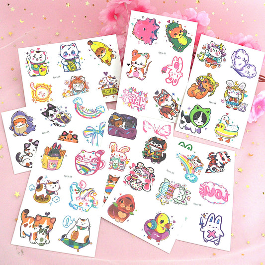Lot de 6 tatouages éphémères kawaii