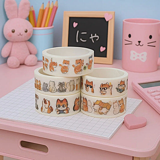 des washi tape aux motifs de chats roux espiègles hyper mignons dans des situations, des poses et des expressions différentes. Idéal pour le scrapbooking