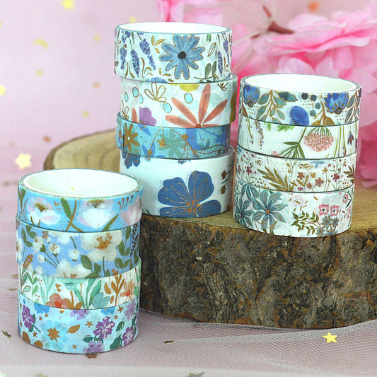 Lot de 2 washi tapes bleus fleuris