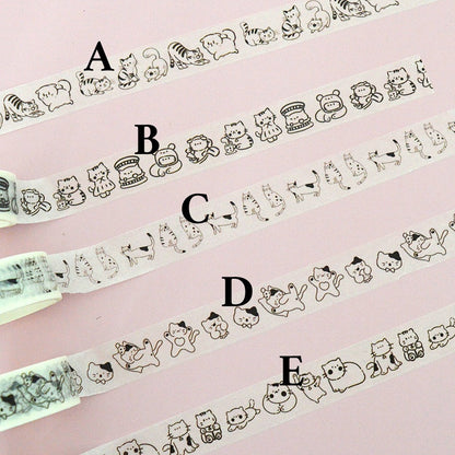 des washi tapes au motif de chats hyper mignons dans des scènes, des postures, des expressions différentes et adorables. Idéal pour le scrapbooking.