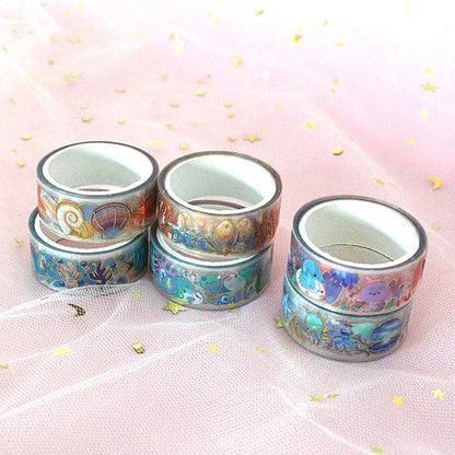 des washi tape sur le thème de la vie marine tout en couleur : animaux et décors marins pour embellir tous vos projets créatifs (scrapbooking, carnets, cartes ...)