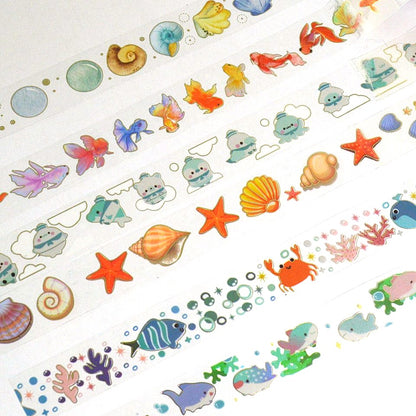 des washi tape sur le thème de la vie marine tout en couleur : animaux et décors marins pour embellir tous vos projets créatifs (scrapbooking, carnets, cartes ...)